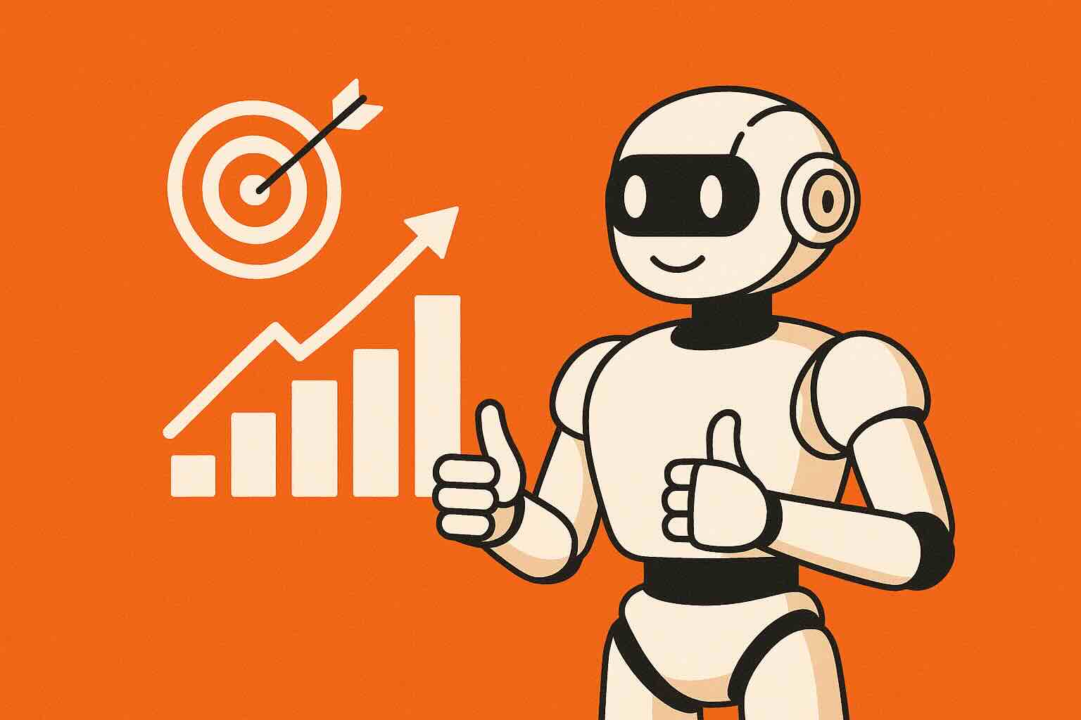Robot AI su sfondo arancione simbolizza l'automazione nella gestione digitale e l'acquisizione clienti