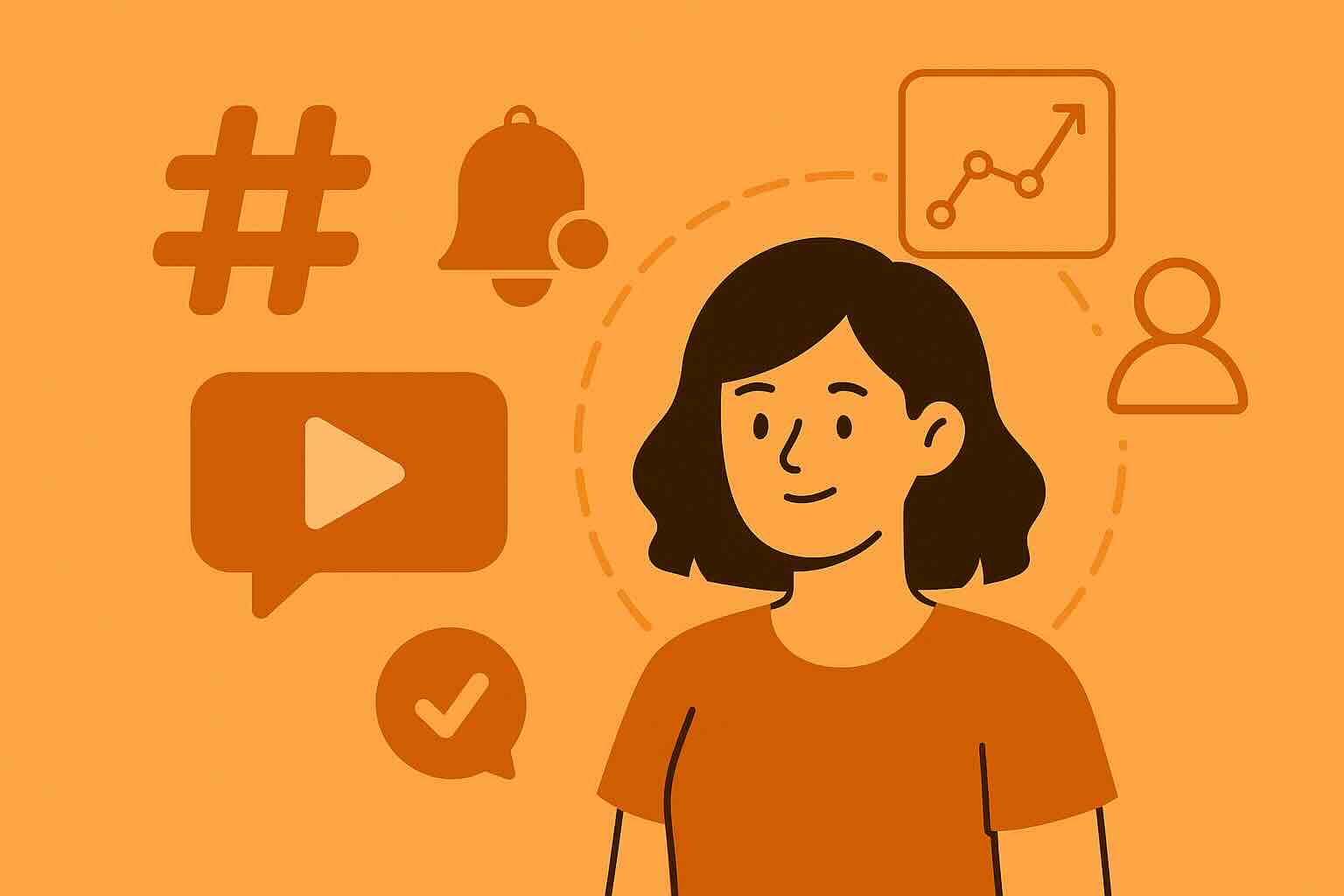 Illustrazione digitale arancione con elementi futuristici, simbolo dei social media trends 2025