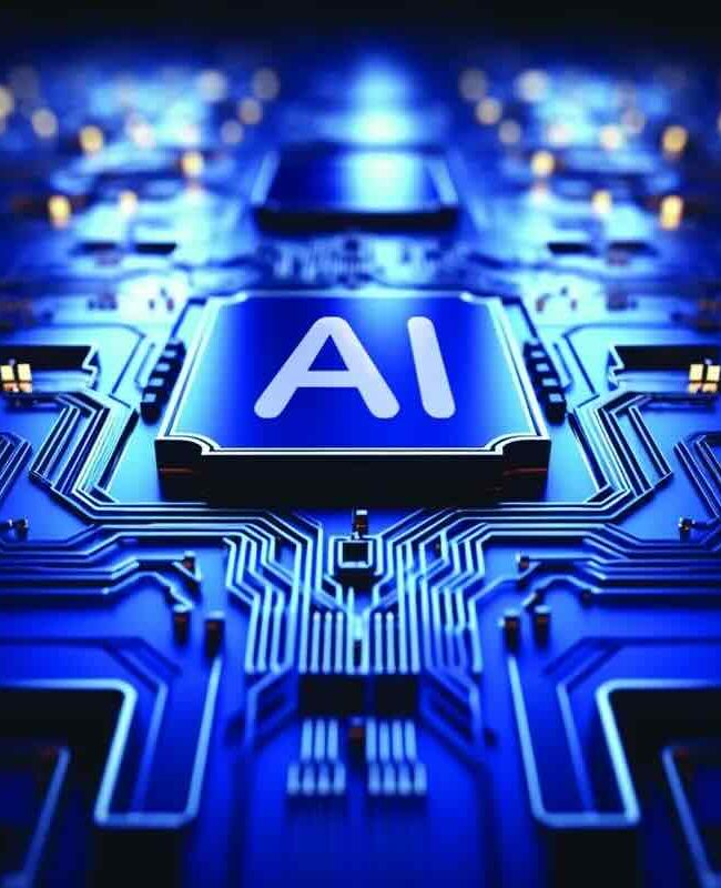 Illustrazione digitale con AI e icone social che rappresentano l’evoluzione del social media marketing nel 2025
