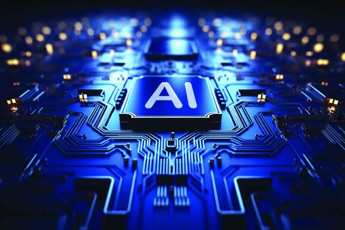 Illustrazione digitale con AI e icone social che rappresentano l’evoluzione del social media marketing nel 2025